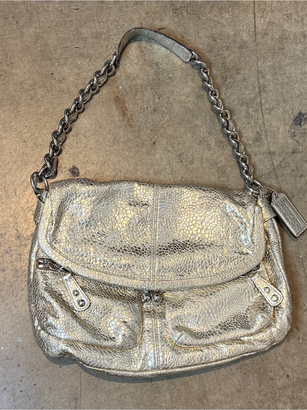 Coach gold leather hobo bag